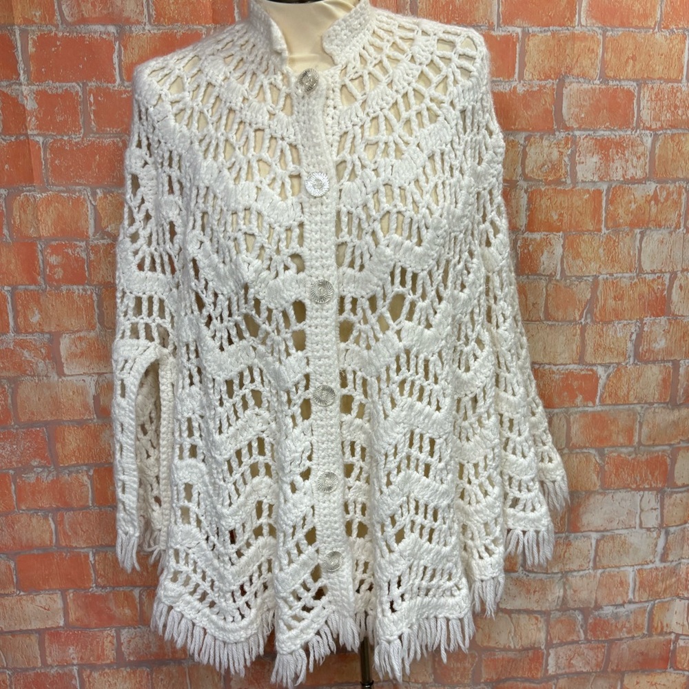 Handmade Vintage Button Front Poncho Sweater